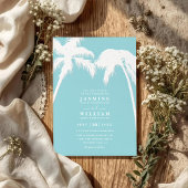 Ornate Embossed Tropical Palm QR Code Wedding Kaart