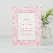 Ornate Embossed Wildflower Elegant QR Code Wedding Kaart (Staand voorkant)