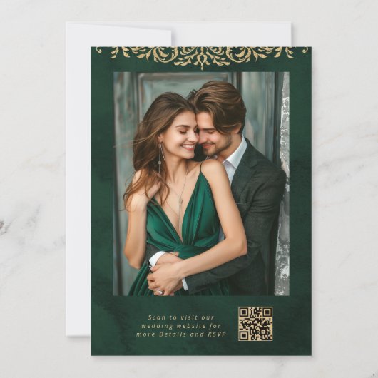 Ornate Emerald Gold Royal Elegant Wedding Kaart (Achterkant)
