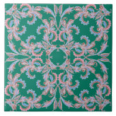 Ornate Floral Filigree Tile in Emerald Green Tegeltje (Voorkant)