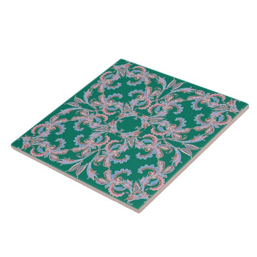 Ornate Floral Filigree Tile in Emerald Green Tegeltje (Zijkant)