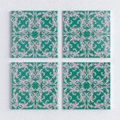 Ornate Floral Filigree Tile in Emerald Green Tegeltje