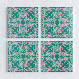 Ornate Floral Filigree Tile in Emerald Green Tegeltje