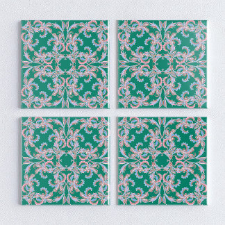 Ornate Floral Filigree Tile in Emerald Green Tegeltje