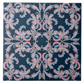 Ornate Floral Filigree Tile in Midnight Blue Tegeltje (Voorkant)