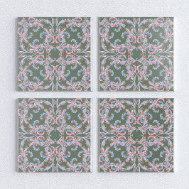 Ornate Floral Filigree Tile in Slate Green Tegeltje