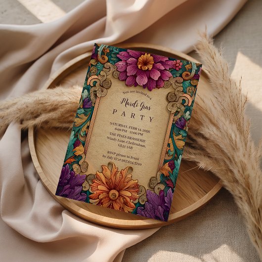 Ornate Floral Mardi Gras Masquerade Kaart