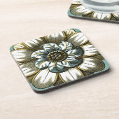 Ornate Floral Medallion on Light Blue Background Bier Onderzetter (Linkerzijde)