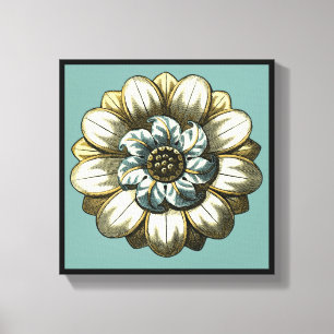 Ornate Floral Medallion on Light Blue Background Canvas Afdruk