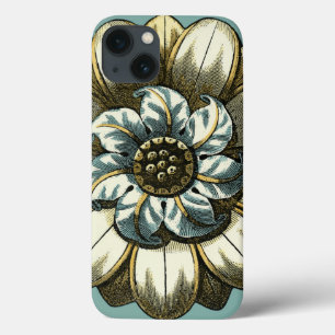 Ornate Floral Medallion on Light Blue Background iPhone 13 Hoesje