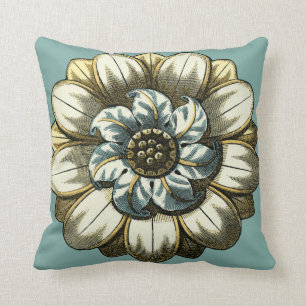 Ornate Floral Medallion on Light Blue Background Kussen