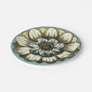 Ornate Floral Medallion on Light Blue Background Papieren Bordje