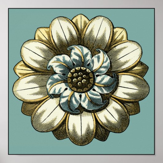 Ornate Floral Medallion on Light Blue Background Poster (Voorkant)