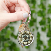 Ornate Floral Medallion on Light Blue Background Sleutelhanger (Hand)
