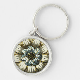 Ornate Floral Medallion on Light Blue Background Sleutelhanger