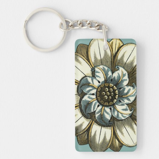 Ornate Floral Medallion on Light Blue Background Sleutelhanger (Voorkant)