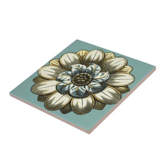 Ornate Floral Medallion on Light Blue Background Tegeltje (Zijkant)