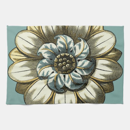 Ornate Floral Medallion on Light Blue Background Theedoek (Horizontaal)