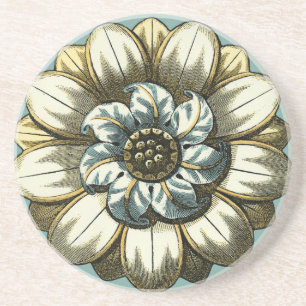 Ornate Floral Medallion on Light Blue Background Zandsteen Onderzetter