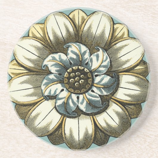 Ornate Floral Medallion on Light Blue Background Zandsteen Onderzetter (Voorkant)