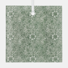 Ornate floral pattern of white flowers & leaves glas ornament