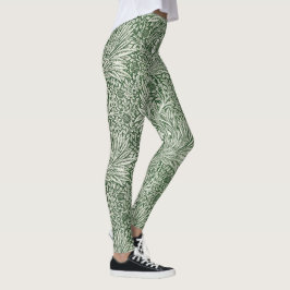 Ornate floral pattern of white flowers & leaves leggings