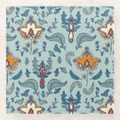 Ornate floral pattern on a pale blue background glazen onderzetter (Voorkant)