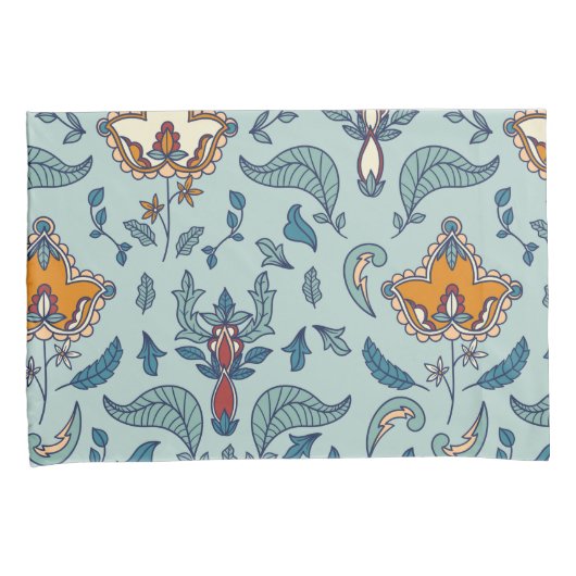 Ornate floral pattern on a pale blue background kussensloop (Voorkant-Rechts)