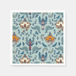 Ornate floral pattern on a pale blue background servet