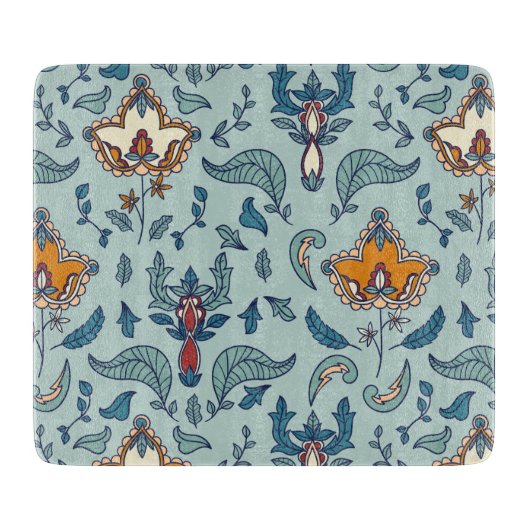 Ornate floral pattern on a pale blue background snijplank (Voorkant)