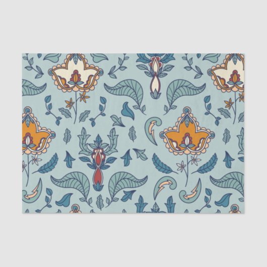 Ornate floral pattern on a pale blue background tissuepapier (Voorkant)