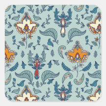 Ornate floral pattern on a pale blue background