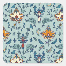 Ornate floral pattern on a pale blue background vierkante sticker