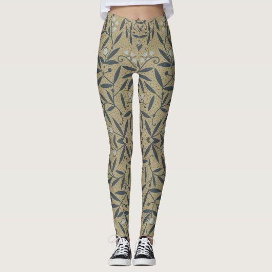 Ornate floral pattern with dark blue vines  leggings (Voorkant)