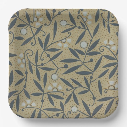Ornate floral pattern with dark blue vines  papieren bordje (Voorkant)