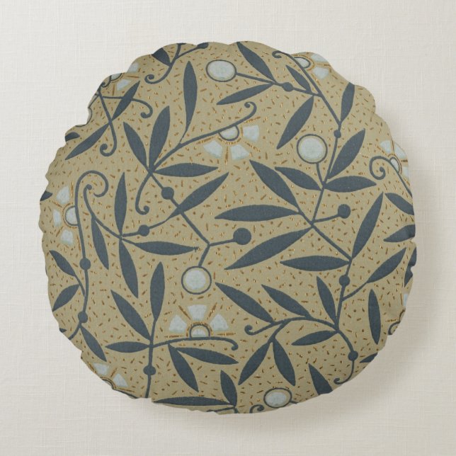 Ornate floral pattern with dark blue vines  rond kussen (Voorkant)