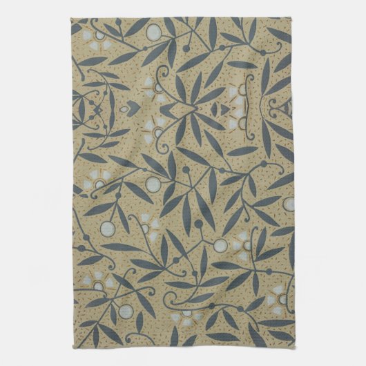 Ornate floral pattern with dark blue vines  theedoek (Verticaal)