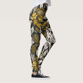 Ornate floral pattern with large gold flowers  leggings