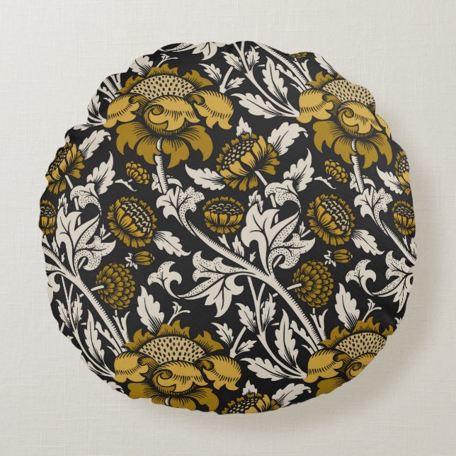 Ornate floral pattern with large gold flowers  rond kussen (Voorkant)