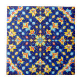 Ornate Floral Vibrant Blue Gold Mediterranean Tegeltje (Voorkant)