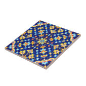 Ornate Floral Vibrant Blue Gold Mediterranean Tegeltje (Zijkant)