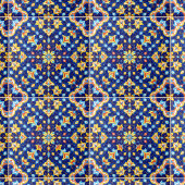 Ornate Floral Vibrant Blue Gold Mediterranean Tegeltje