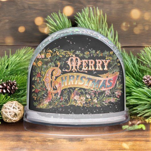 Ornate Floral Victorian Merry Christmas Snow Globe Sneeuwbol