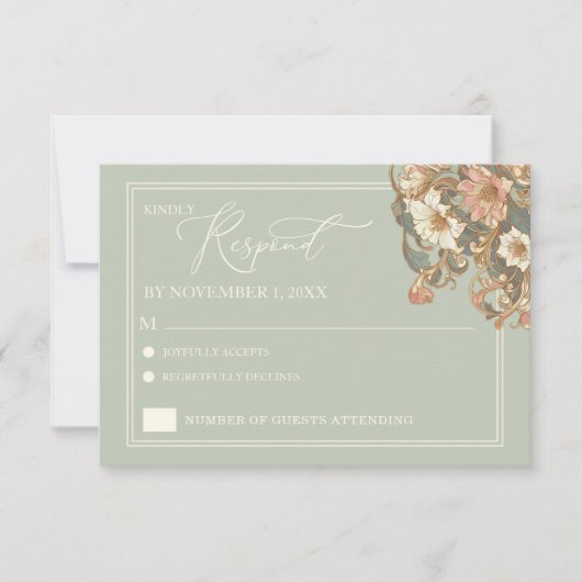 Ornate Floral Wedding Invitation RSVP Card (Voorkant)