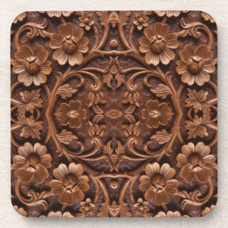 Ornate Floral Wood-Carved Mandala Pattern Bier Onderzetter