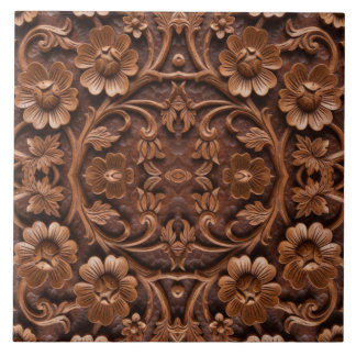 Ornate Floral Wood-Carved Mandala Pattern Tegeltje