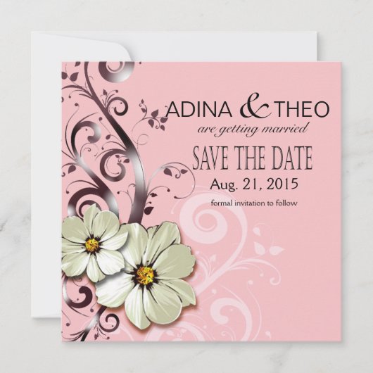 Ornate Florale Bloei Save the Date | roze Kaart (Voorkant)