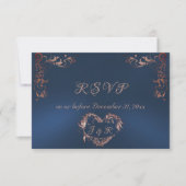 Ornate Frame & Heart - Blue/Rose Gold RSVP Kaartje (Voorkant)