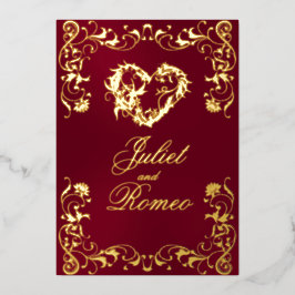 Ornate Frame & Heart - Burgundy Folie Uitnodiging