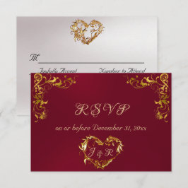 Ornate Frame & Heart - Burgundy/Gold RSVP Kaartje